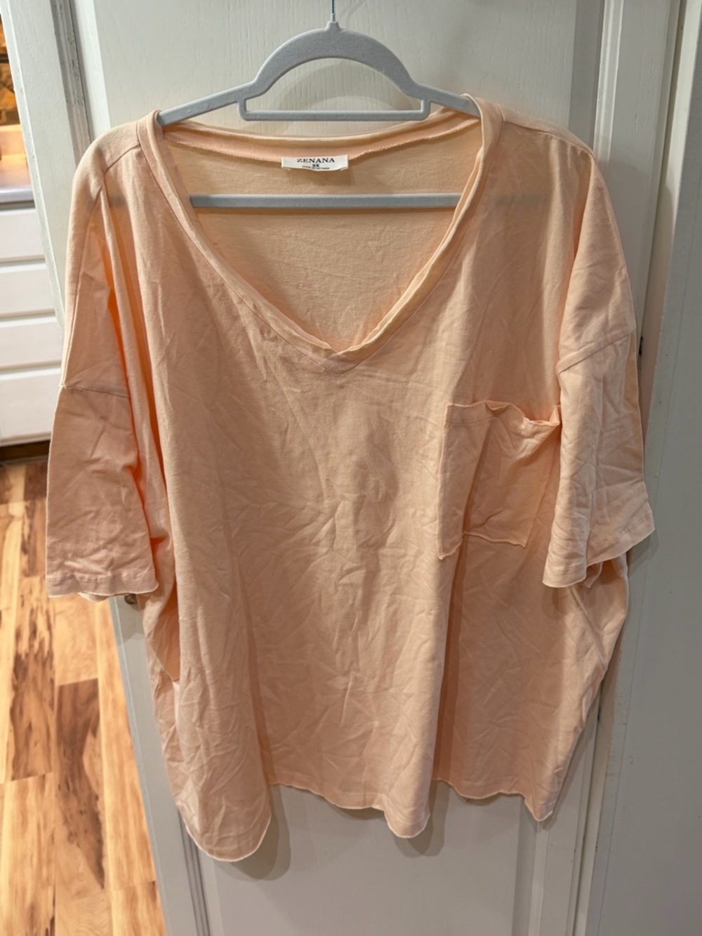 Zenana Outfitters Peach V-Neck Pocket Tee